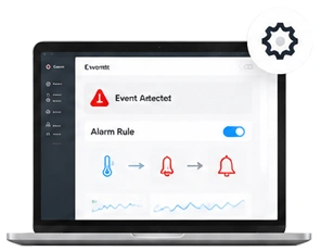 Cloud alarm platform displayed on a laptop